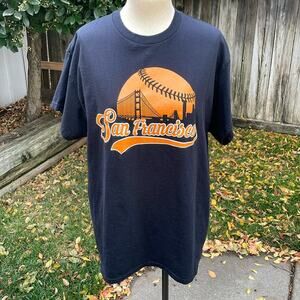 Gildan San Francisco Baseball Golden Gate Bridge Black Tee T-shirt Men's L